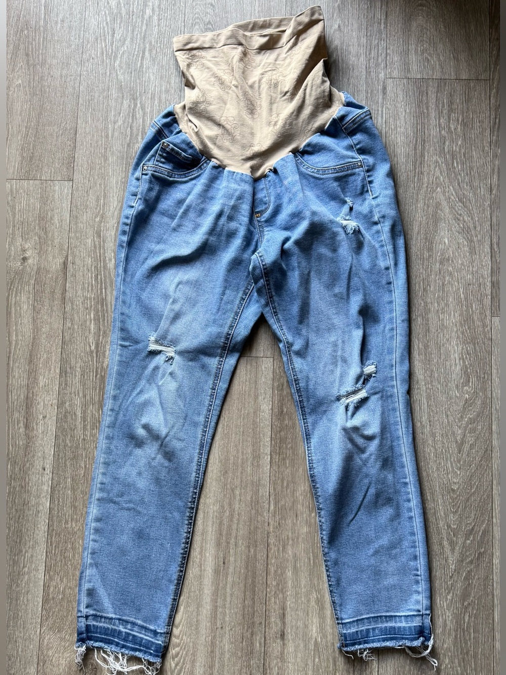 Jessica Simpson Light Wash Distressed Maternity Jeans with Raw Hem